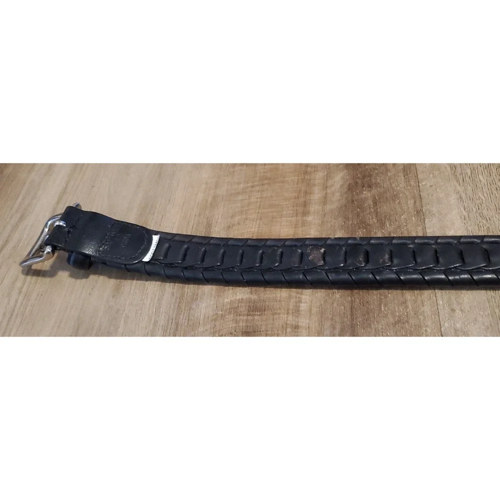 Western Woven Black Faux Leather Belt Chain Link Silver Tone Buckle Mens Size 42